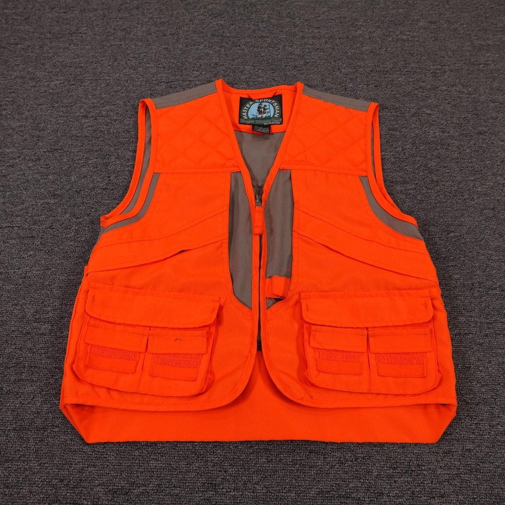 Master Sportsman Vest Mens Large Orange Quilted Canvas Hunting Full Zip Pockets